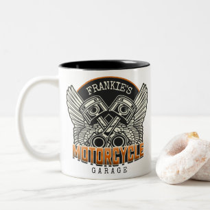 Taza Bicolor Pistones de nombre personalizado Alas Garaje de mo