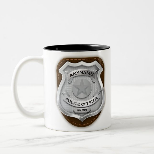 Taza Bicolor Placa personalizada de oficial de policía sheriff  (Izquierda)