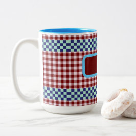 Taza Bicolor Plaid Gingham Personalizado