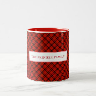 Taza Bicolor Plaid Navidad Negro y Rojo Personalizado