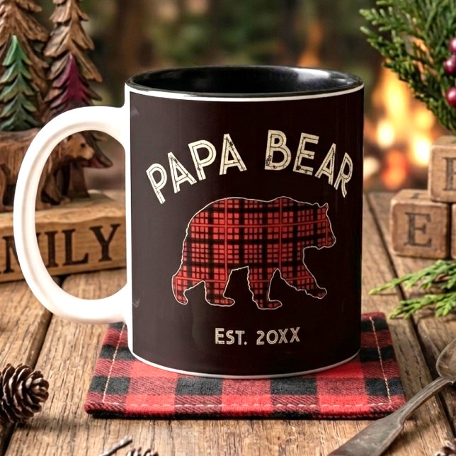 Taza Bicolor Plaid Papa Bear Father Year Established Black (Subido por el creador)
