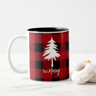 Taza Bicolor Plaid Rojo Negro Búfalo Árbol de hoja perenne Sé A