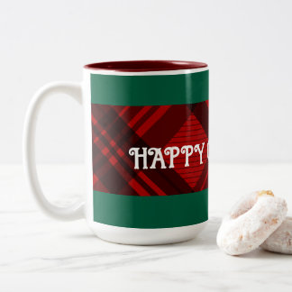 Taza Bicolor Plaid Rojo y Negro Moderno