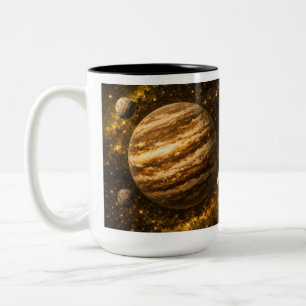 Taza Bicolor Planeta dorado y marrón con tres lunas