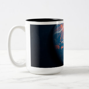 Taza Bicolor Planeta naranja y azul