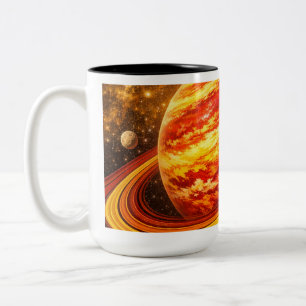 Taza Bicolor Planeta Rojo y Amarillo con Anillos