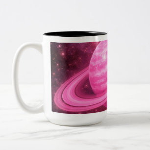 Taza Bicolor Planeta Rosa con Anillos Rosas