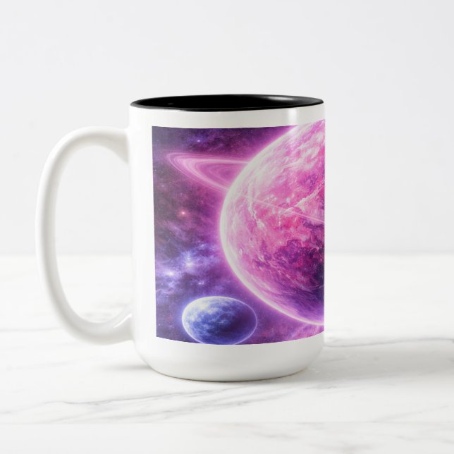 Taza Bicolor Planeta Rosa con Cuatro Lunas (Izquierda)