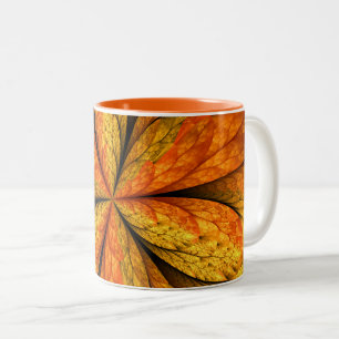Taza Bicolor Planta de otoño, hoja de arte fractal abstracta mo