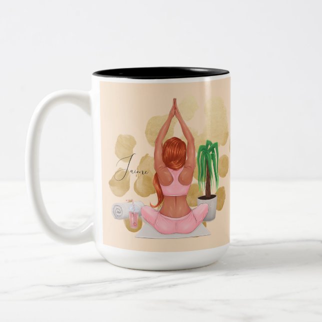 Taza Bicolor Planta de Yoga Lady Watercolor Plantas (Izquierda)