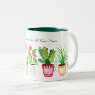 Taza Bicolor Plantas de mamá acuarela de plantas de hogar apot