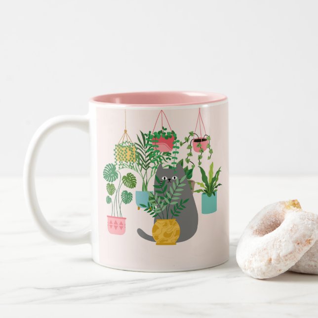 Taza Bicolor Plantas Gato (Con donut)