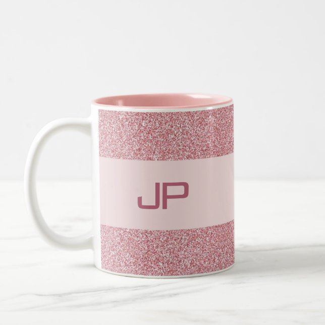 Taza Bicolor Plantilla Monogramada Rosa personalizado Purpurina (Izquierda)
