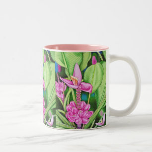 Taza Bicolor Plátanos rosados Acuarela