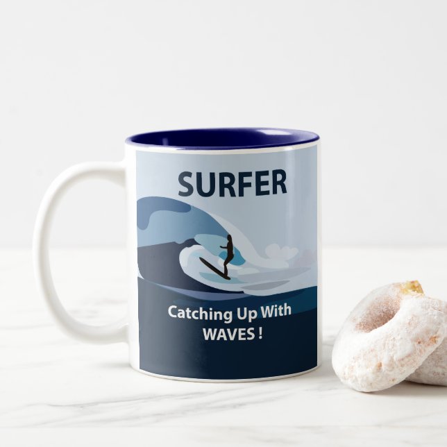 Taza Bicolor Playa de surf surfear  (Con donut)