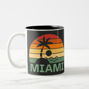 Taza Bicolor Playa de Verano de Palmeras Vintage de Miami Flori