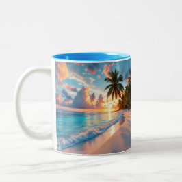 Taza Bicolor Playa Paraíso de la puesta de sol tropical – Palme