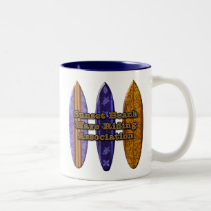Taza Bicolor Playa Sunset Beach Tablas de Surf Hawaianas Jinete