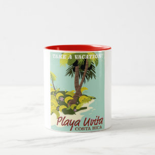 Taza Bicolor Playa Uvita, afiche de viajes en la playa de Costa