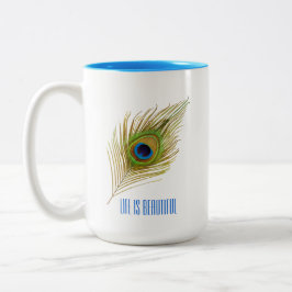 Taza Bicolor Pluma de pavo real pájaro azul hermoso