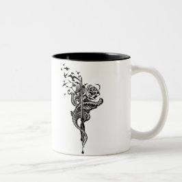 Taza Bicolor Pluma nerviosa del cordón, ilustracion subió y de