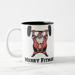 Taza Bicolor Poderoso Santa Claus Levantando Pesas