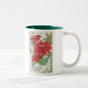 Taza Bicolor Poinsettia pasado de moda del navidad