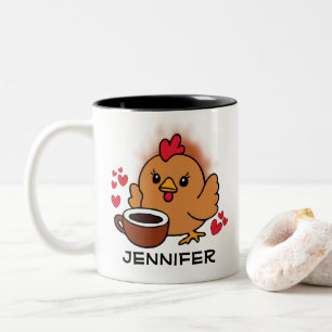 Taza Bicolor Pollito Adorable con Corazones Nombre Personalizad