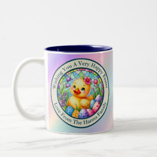 Taza Bicolor Pollito de Pascua Adorable, Flores y Huevos Colori