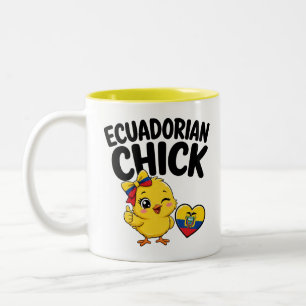 Taza Bicolor Pollito Ecuatoriano Diseño de Corazón con Bandera