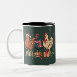 Taza Bicolor Pollitos de Navidad Divertidos Granja de Vacacione