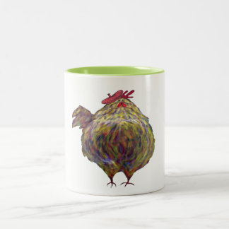 Taza Bicolor Pollo gordo que lleva una boina