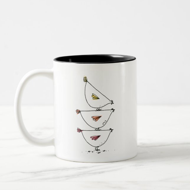 Taza Bicolor Pollos apilados de café de dos tonos (Izquierda)