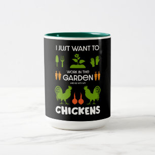 Taza Bicolor Pollos Y Jardinería