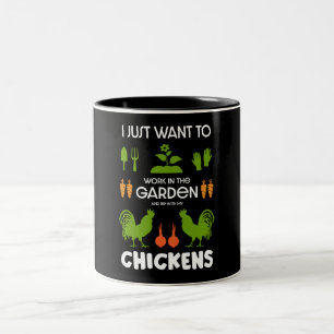 Taza Bicolor Pollos Y Jardinería