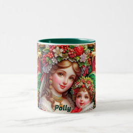 TAZA BICOLOR POLLY ~ MADRE E HIJO EN NAVIDAD ~ 