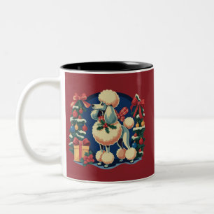 Taza Bicolor Poodle Navideño Retro Vintage Años 50 Perro Vacaci