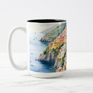 Taza Bicolor Positano: Acuarela Encanta la Costa Amalfitana de