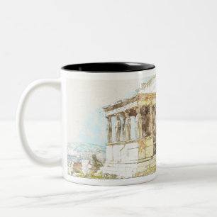 Taza Bicolor Postal de sketch de color vintage de grecia de Ate