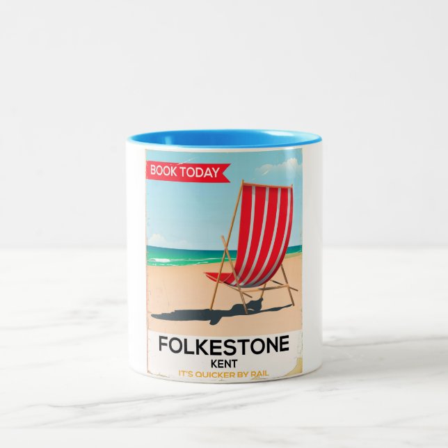 Taza Bicolor Poster costero de Folkestone Kent (Centro)