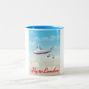 Taza Bicolor Póster de avión Vuela a Londres