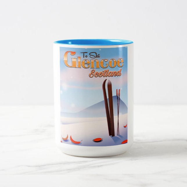 Taza Bicolor Poster de esquí de Glencoe Scotland (Centro)