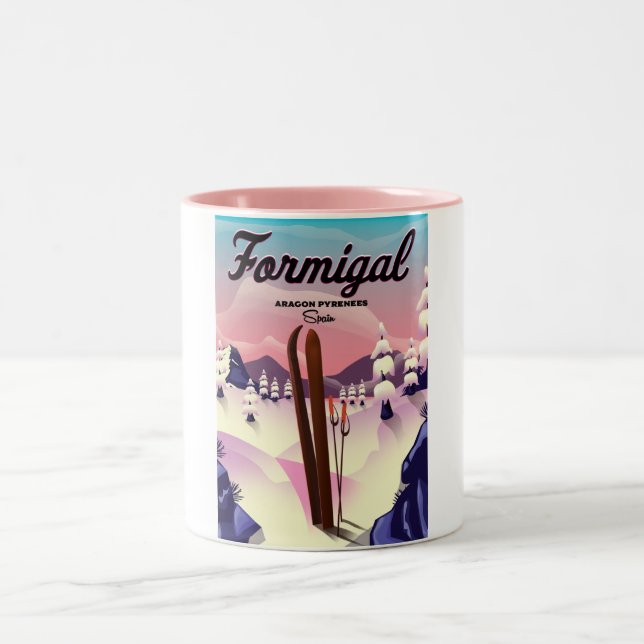 Taza Bicolor Poster de esquí Formigal Aragon España. (Centro)