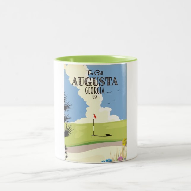 Taza Bicolor Poster de golf Augusta Georgia (Centro)