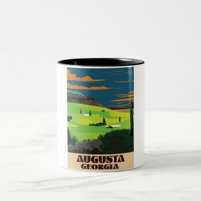 Taza Bicolor Póster de golf de Augusta Georgia (Centro)