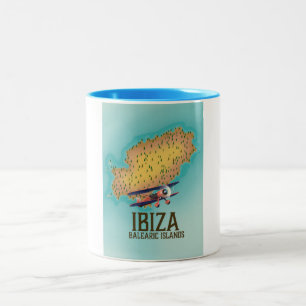 Taza Bicolor Póster de mapa de Ibiza Islas Baleares