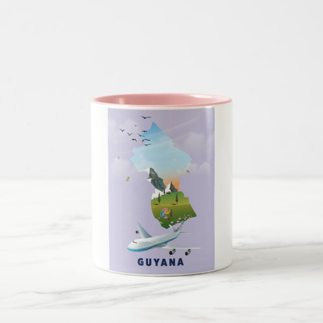 Taza Bicolor Póster de mapa ilustrado de Guyana (Centro)