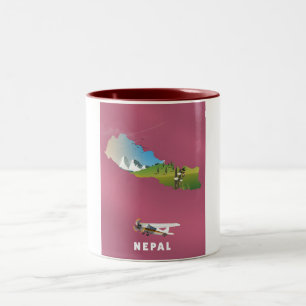 Taza Bicolor Póster de mapa ilustrado de Nepal