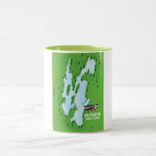 Taza Bicolor Poster de mapas de Lake Champlain USA Canada
