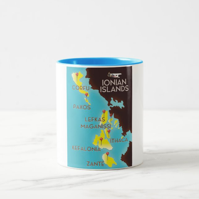Taza Bicolor Poster de mapas de las islas Jónicas. (Centro)